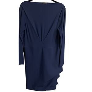 Chiara Boni La Petite Robe Navy Gathered Long Sleeve Sheath Dress 50 / US 14
